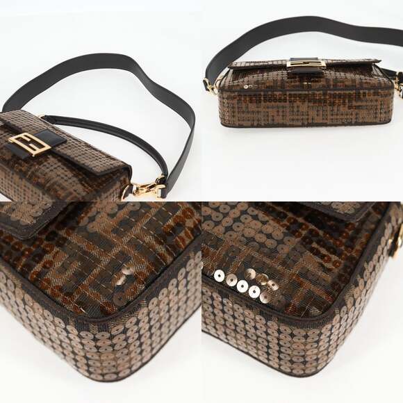 FENDI Zucca Canvas Mamma Bucket Shoulder Bag Sequin Brown Gold - Picture 10 of 14
